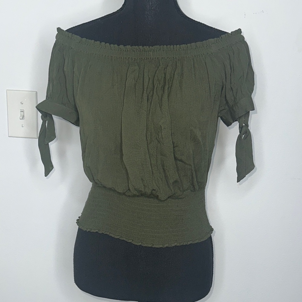 Express Olive Off-Shoulder Trendy Blouse - Picture 1 of 7